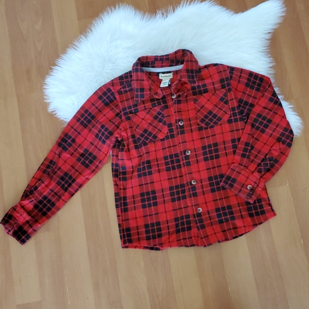 Ruff Hewn red black boys button down shirt sz 6